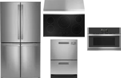 5 Piece Package Includes Refrigerator, Cooktop, Wall Oven, Hood And Dishwasher